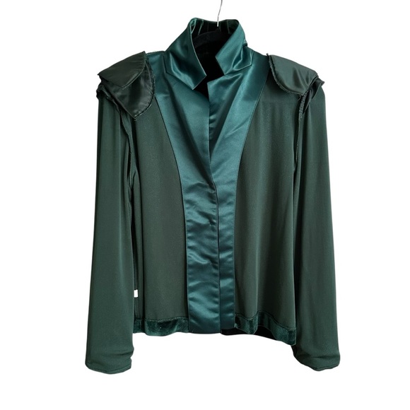 COLDWATER CREEK Dark Green Velvet & Satin Jacket Bows Whimsical Elevated Chic 12 - Picture 8 of 12